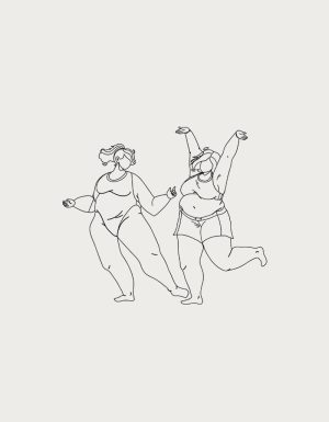 Dancing Women line art illustration - flat print artwork for the mug dance