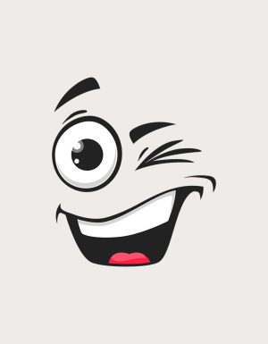 Winking cartoon face with a big cheeky grin - flat print artwork for the face mug
