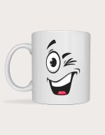 Face mug - winking cartoon face with a big cheeky grin