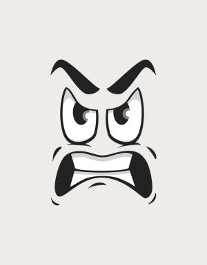 Angry cartoon face with furrowed brows and gritted teeth - flat print artwork for the face mug