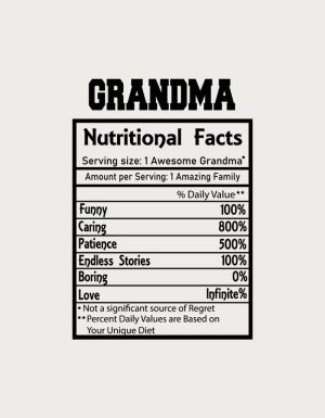 Grandma nutritional facts label design - flat print artwork for the family mug