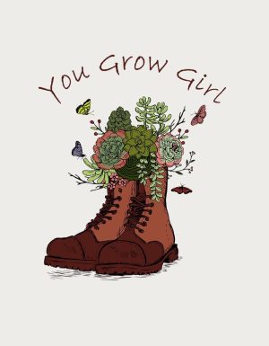 You Grow Girl boots and succulents - flat print artwork for the plant lover mug