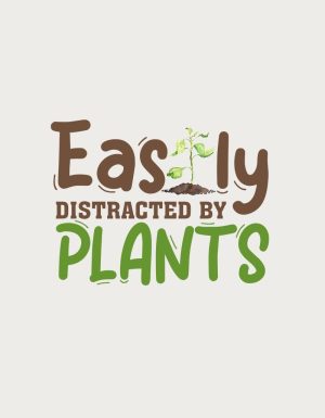 Easily Distracted By Plants text with a seedling sprouting from the lettering - flat print artwork for the gardening mug