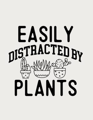 Easily Distracted By Plants lettering mug design - flat print artwork shown on a plain background