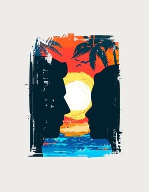 Beach Sunset couple silhouette design - flat print artwork for the holiday mug