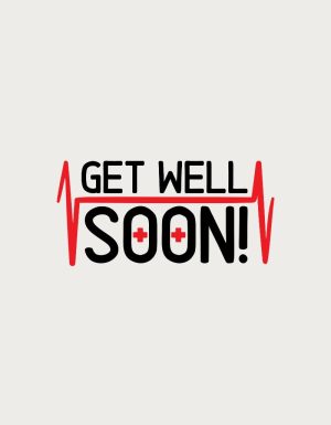 Get Well Soon! text with a red heartbeat line - flat print artwork for the get well soon mug