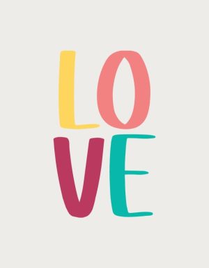 Colourful block letter design - flat print artwork for the love mug
