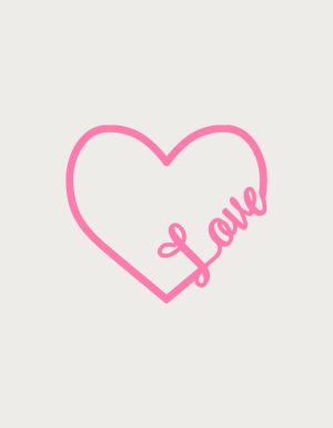 Pink outline heart with the word Love in script - flat print artwork for the love mug