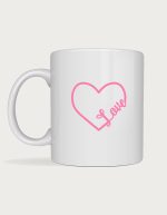 Love mug - pink outline heart with the word Love in script