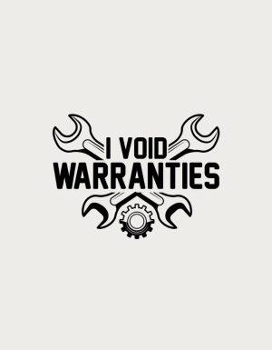 I Void Warranties mechanic mug design - flat print artwork shown on a plain background