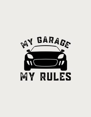 My Garage My Rules mug design - flat print artwork shown on a plain background