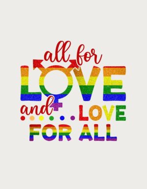 All For Love rainbow lettering design - flat print artwork for the pride mug