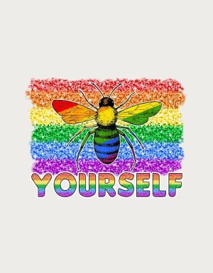 Bee Yourself rainbow mug design - flat print artwork shown on a plain background
