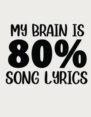My Brain Is 80% Song Lyrics design - flat print artwork for the sassy mug