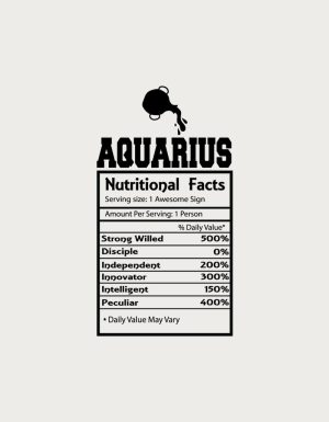 Aquarius Nutritional Facts label - flat print artwork for the zodiac mug