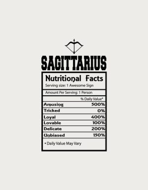 Sagittarius Nutritional Facts label - flat print artwork for the zodiac mug