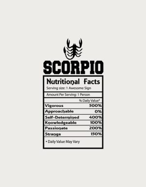 Scorpio Nutritional Facts label - flat print artwork for the zodiac mug