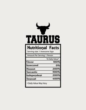 Taurus Nutritional Facts label - flat print artwork for the zodiac mug