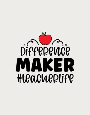 Difference Maker #teacherlife text with a red apple - flat print artwork for the teacher mug