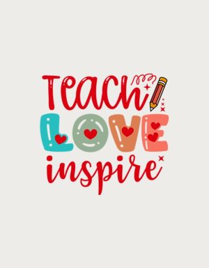Teach Love Inspire colourful mug design - flat print artwork shown on a plain background