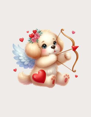 Puppy Cupid valentine mug design - flat print artwork shown on a plain background