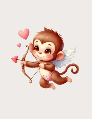 Monkey Cupid design - flat print artwork for the valentines day mug