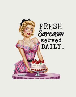 Fresh Sarcasm Served Daily retro mug design - flat print artwork shown on a plain background