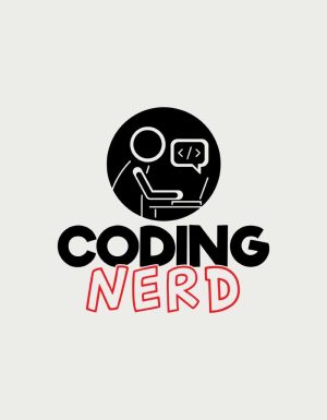 Coding Nerd text under a programmer at a laptop icon - flat print artwork for the coding mug