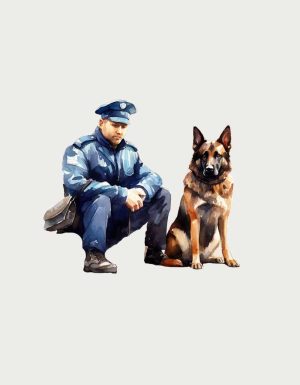 K9 officer watercolour mug design - flat print artwork shown on a plain background