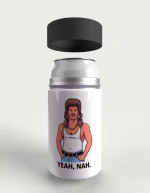 Yeah Nah metal stubby holder – with the screw-in cap lifted off
