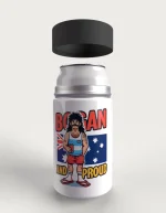Bogan and Proud metal stubby holder – with the screw-in cap lifted off