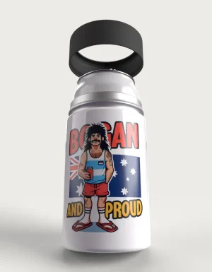 Bogan and Proud metal stubby holder – with the cap coming off