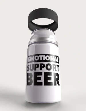 Emotional Support Beer metal stubby holder – with the cap coming off
