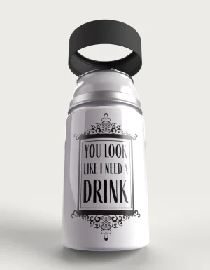 You Look Like I Need A Drink metal stubby holder – with the cap coming off
