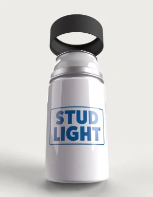Stud Light metal stubby holder – with the cap coming off