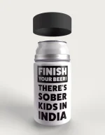 Finish Your Beer metal stubby holder – with the screw-in cap lifted off