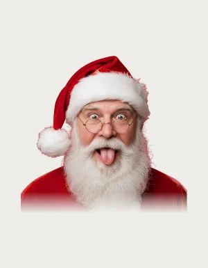 Funny Santa Mug design - cheeky Santa Claus in red hat and glasses making a funny face