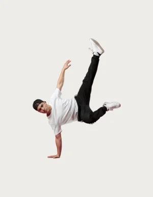 Breakdancer mug design of a dancer balancing on one arm mid-freeze