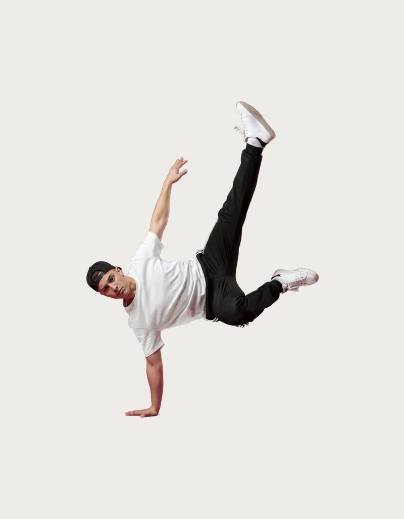 Breakdancer mug design of a dancer balancing on one arm mid-freeze