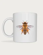 Bee mug - realistic macro photograph of a honey bee with pollen
