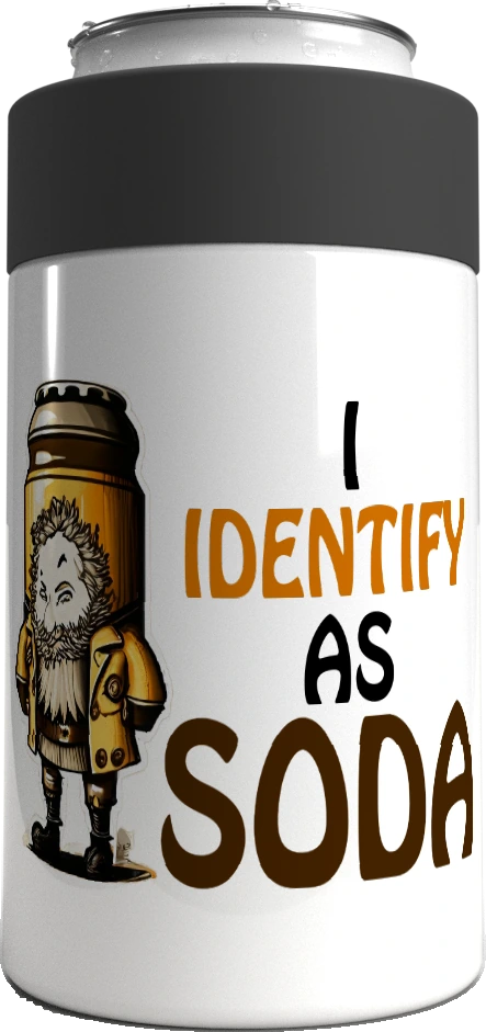 I Identify As Soda metal stubby holder – with the screw-in cap lifted off