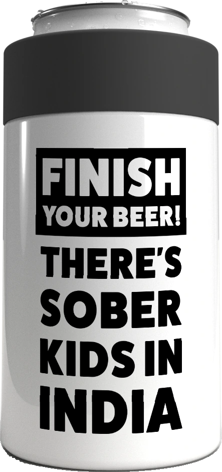 Finish Your Beer metal stubby holder – with the screw-in cap lifted off