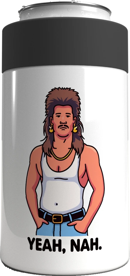 Yeah Nah metal stubby holder – with the screw-in cap lifted off