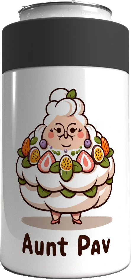 Aunt Pav metal stubby holder – with the screw-in cap lifted off