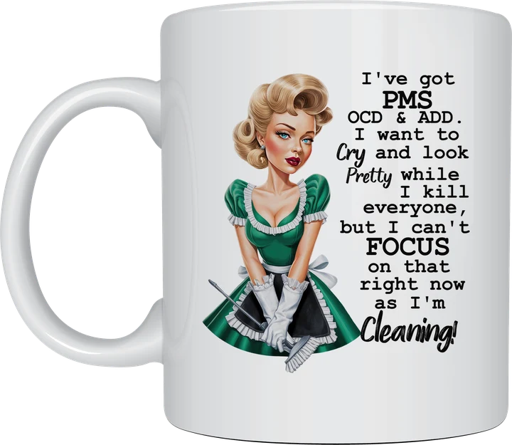 Funny mum mug - PMS OCD ADD retro pinup design