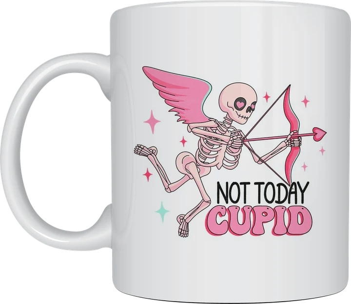 Not Today Cupid skeleton mug