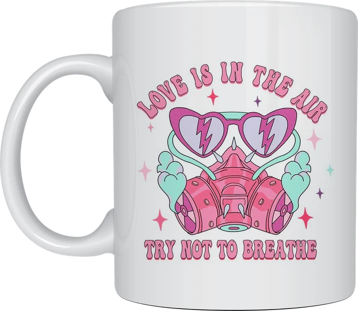 Funny valentines mug - Love Is In The Air gas mask design