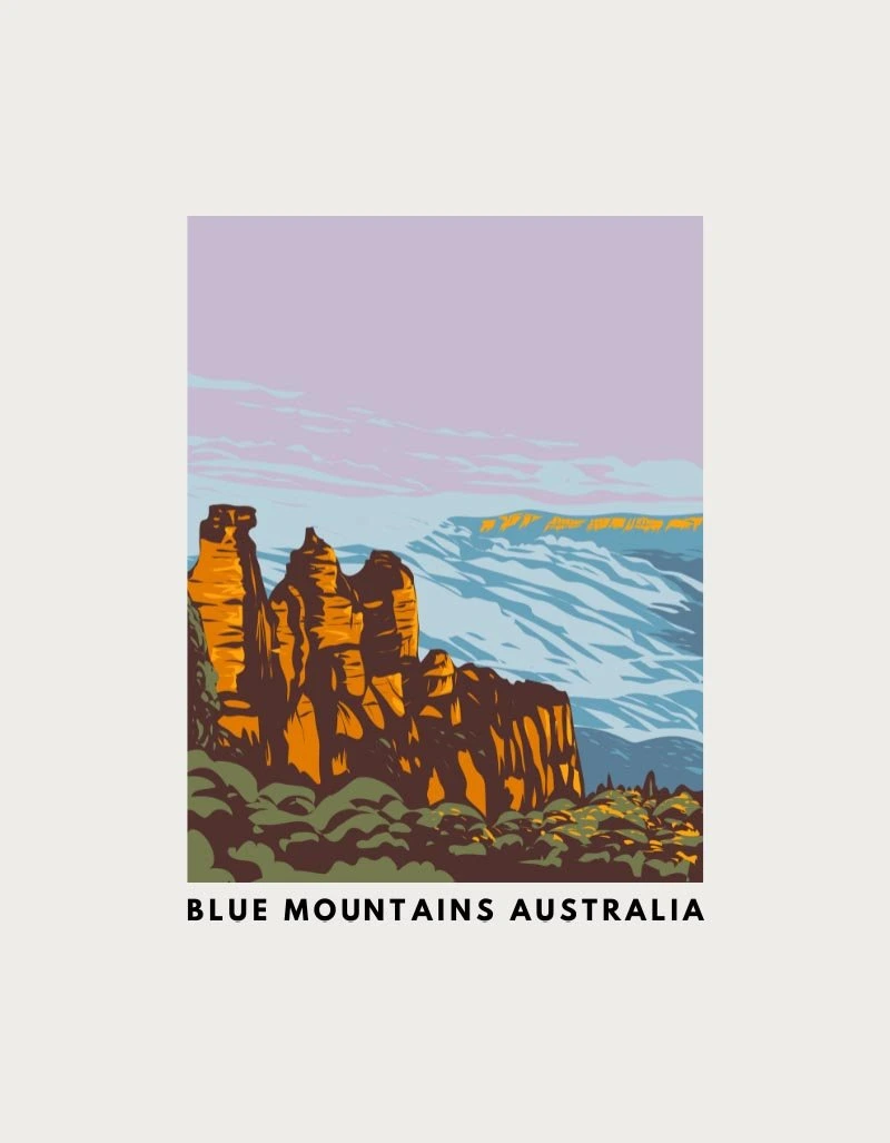 Blue Mountains Three Sisters design - flat print artwork for the australia mug
