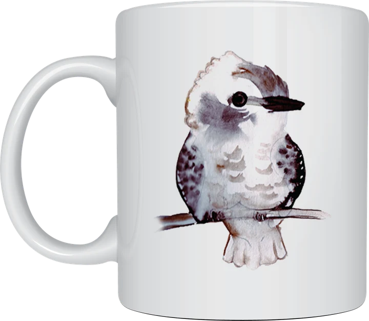 Bird mug - watercolour kookaburra perched on a branch