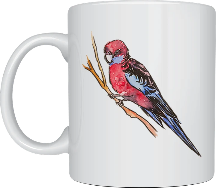 Bird mug - watercolour crimson rosella perched on a branch